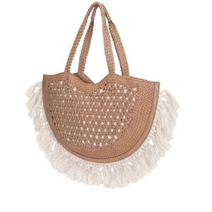 Frye Large Tan Leather Purse Woven Fringe Tote Bag